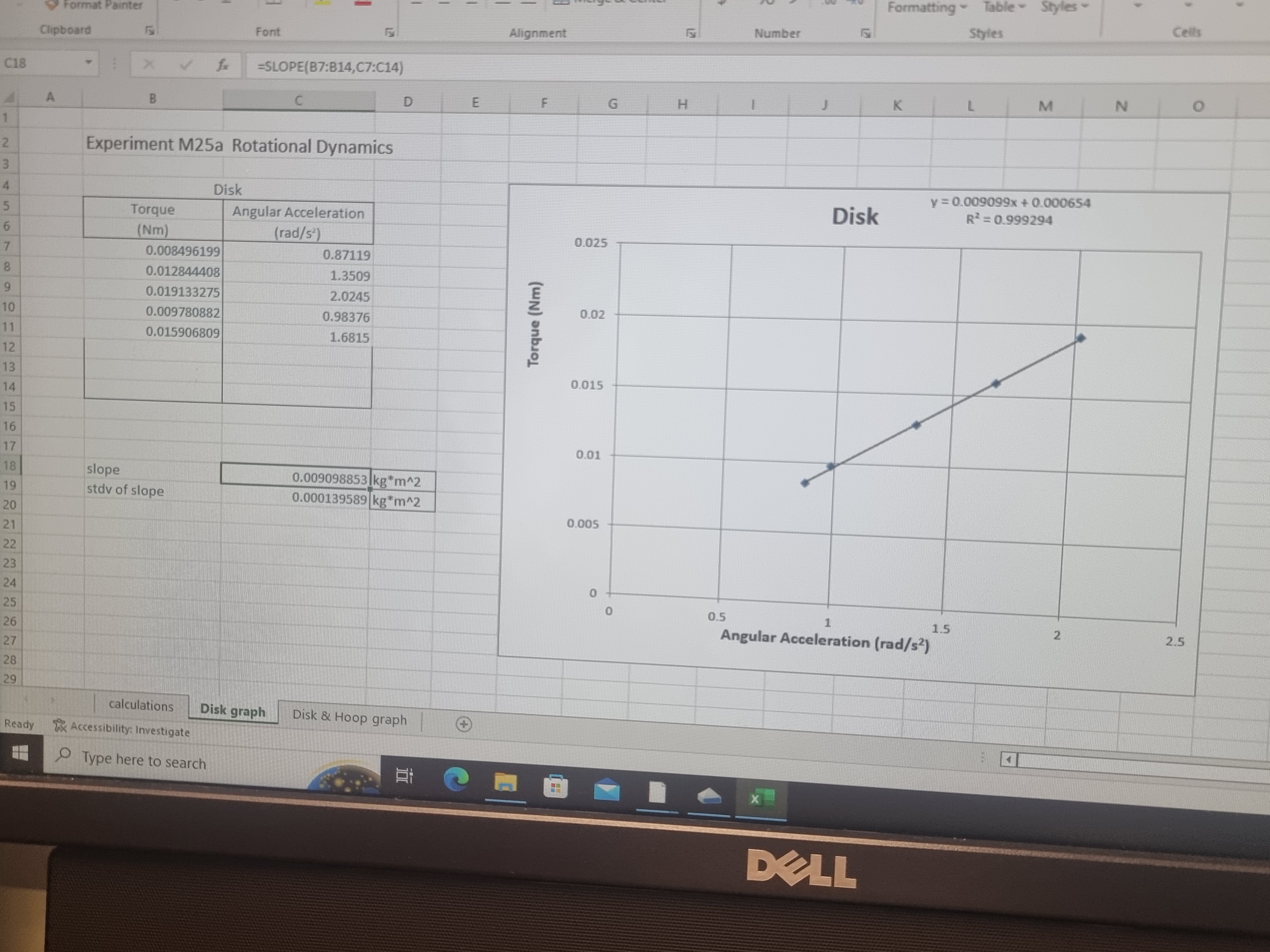 Angular Acceleration Disk & Hoop (Nm) (rad/s') 0.025 0.008498458 0.55698 0.012852578 0.85465