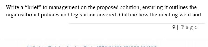 Write a \"brief\" to management on the proposed solution, ensuring it