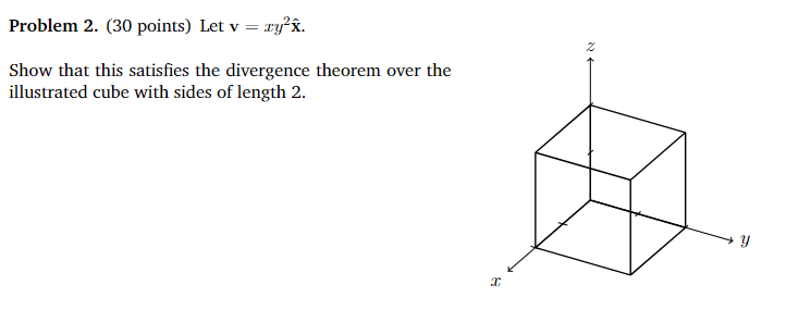this satisfies the divergence theorem over the illustrated cube with sides of