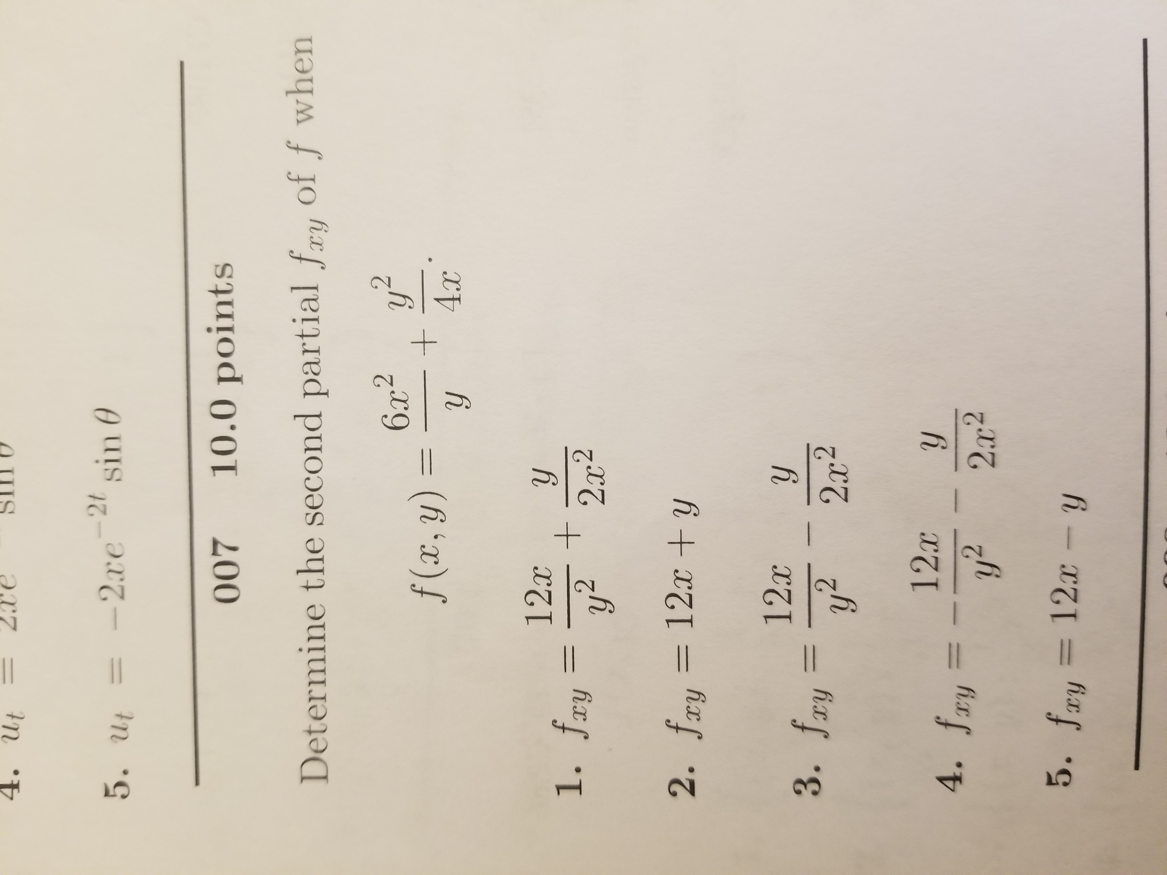 10.0 points Determine the second partial fry of f when 6.2-2 f