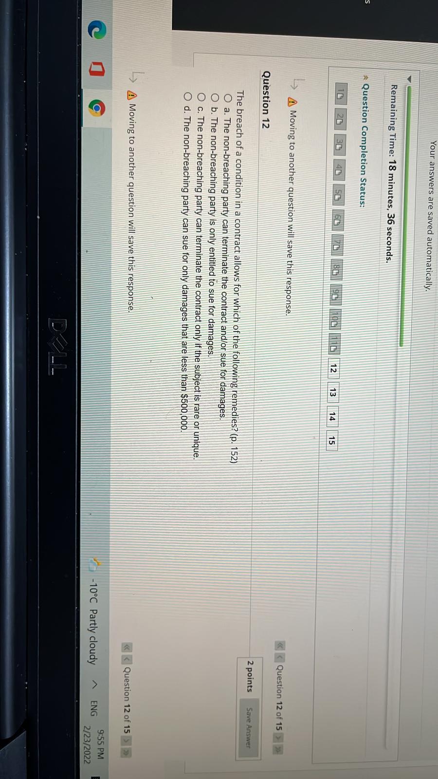 minutes, 23 seconds. Question Completion Status: m 10 N m 14 >Moving