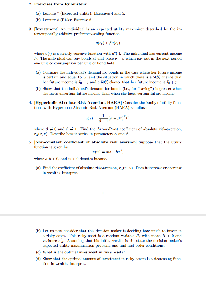 additive preference-scaling function u(co) + Bu(ci) where u(.) is a strictly concave