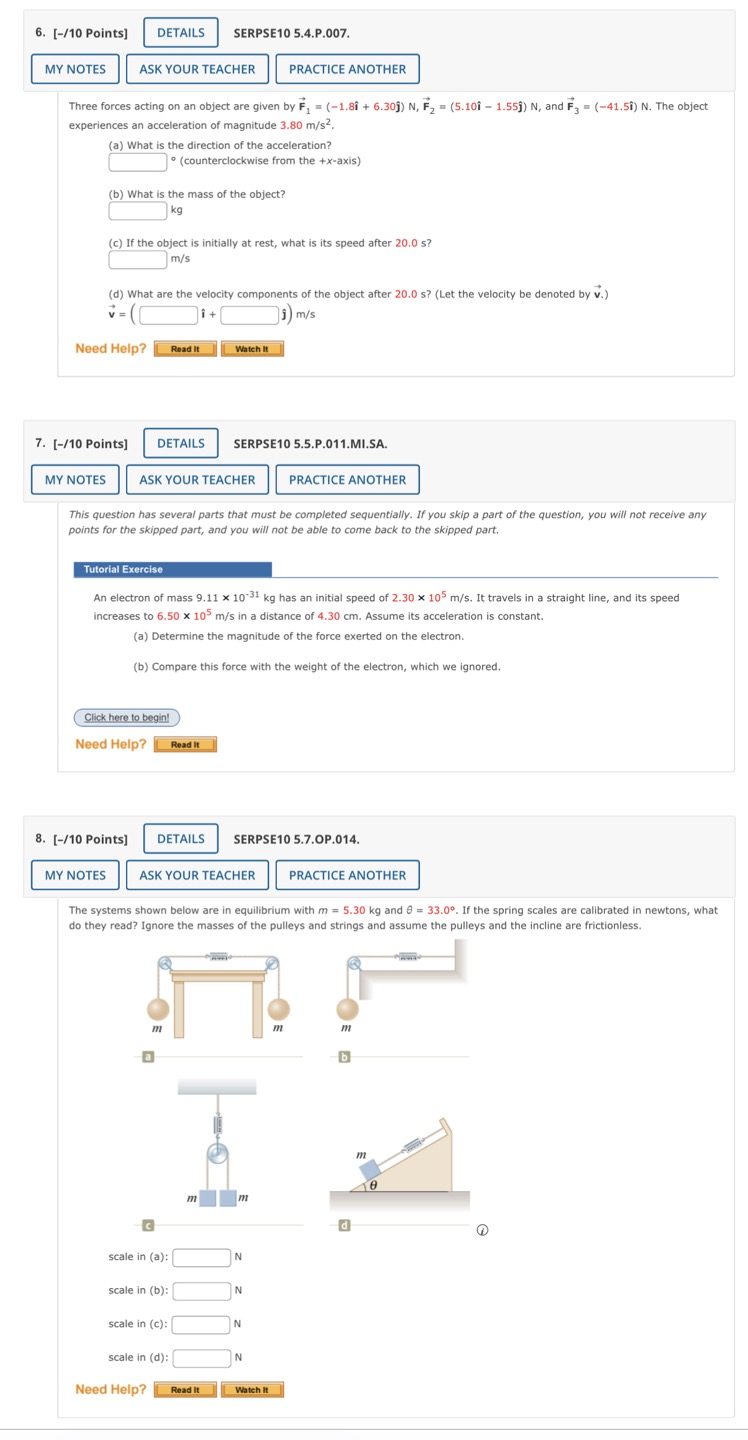 exerted on each object enclosed in a dashed box shown in the