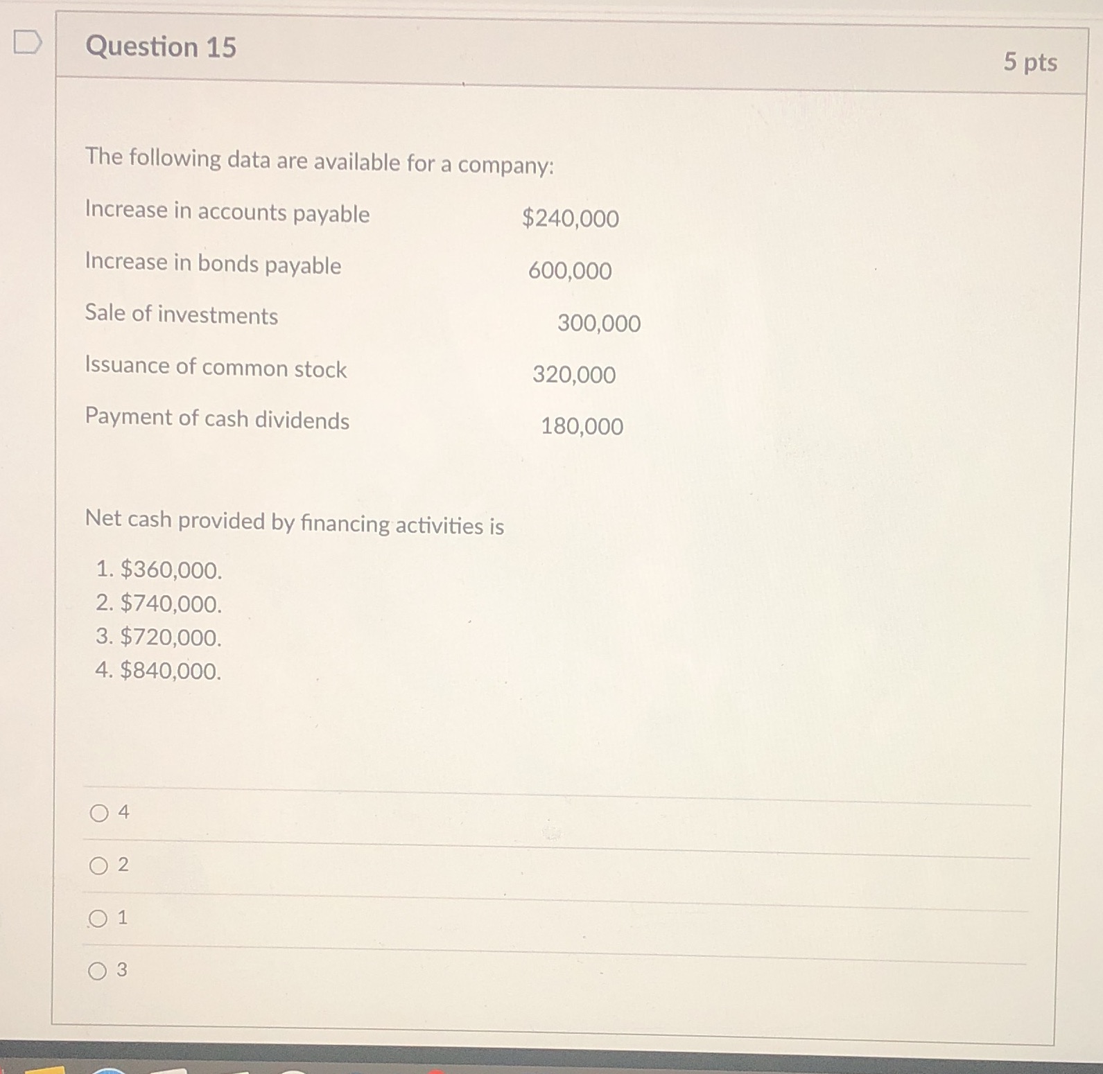  Multiple choice so 1, 2, 3, or 4 Question 15 The
