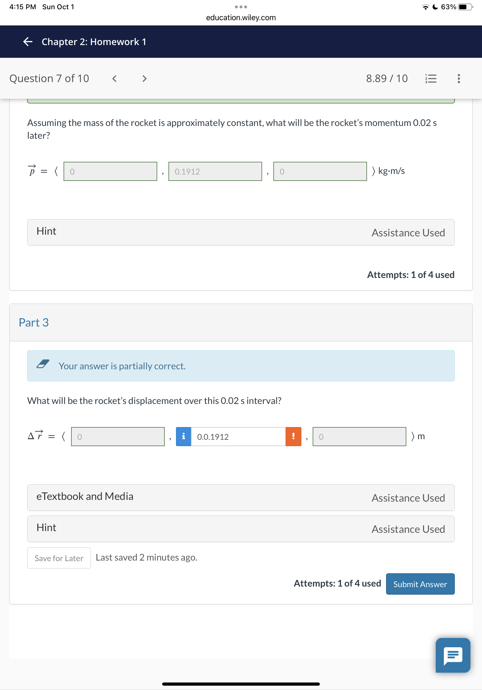 64% E], education.wiley.com 6 Chapter 2: Homework 2 Question 6 of8 -