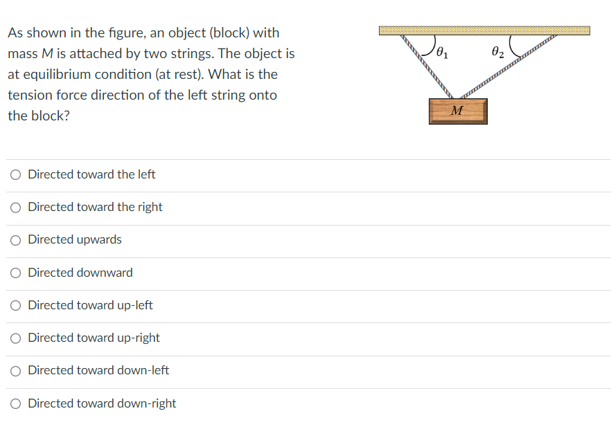 two strings. The object is at equilibrium condition (at rest). What is