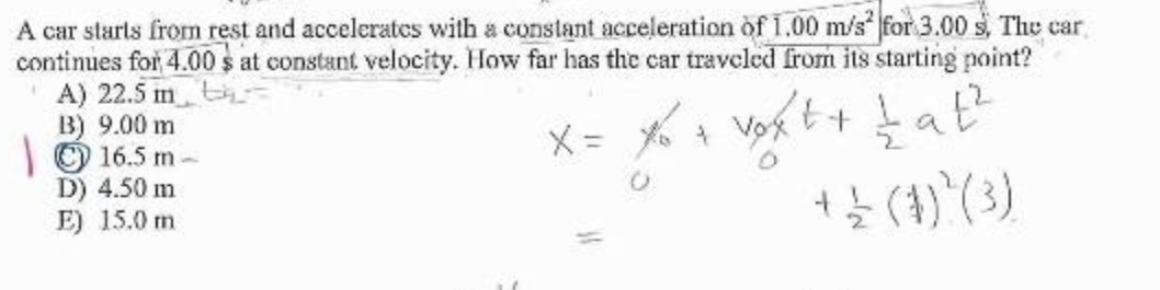 of 1.00 m/s for 3.00 s, The car continues for 4.00 $