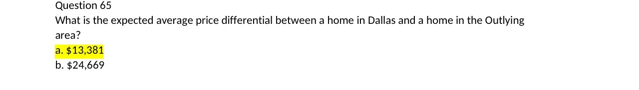 home in Dallas and a home in the Outlying area? a. $13,381