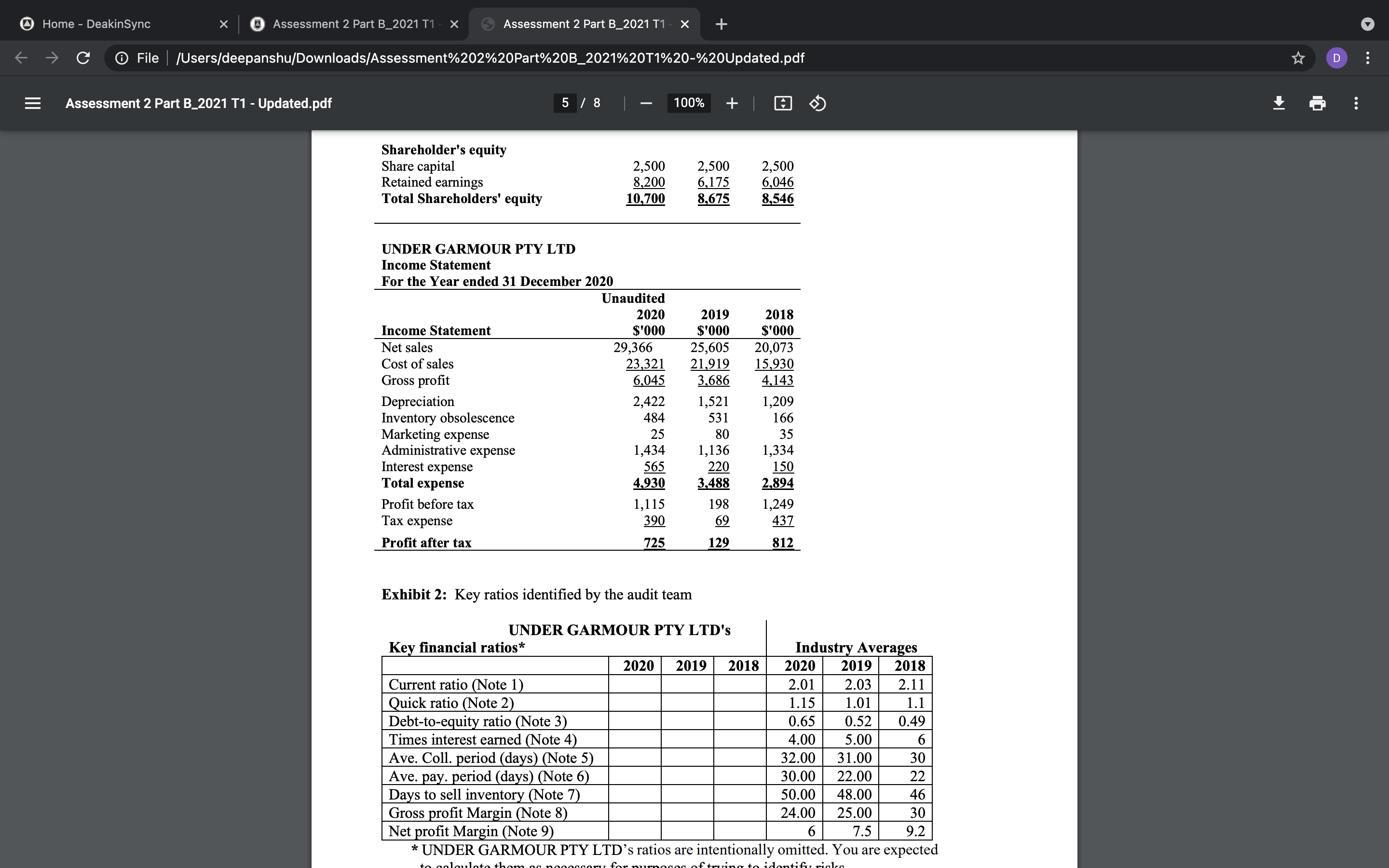audit client, Under Garmour Pty Ltd. Under Garmour Pty Ltd is a