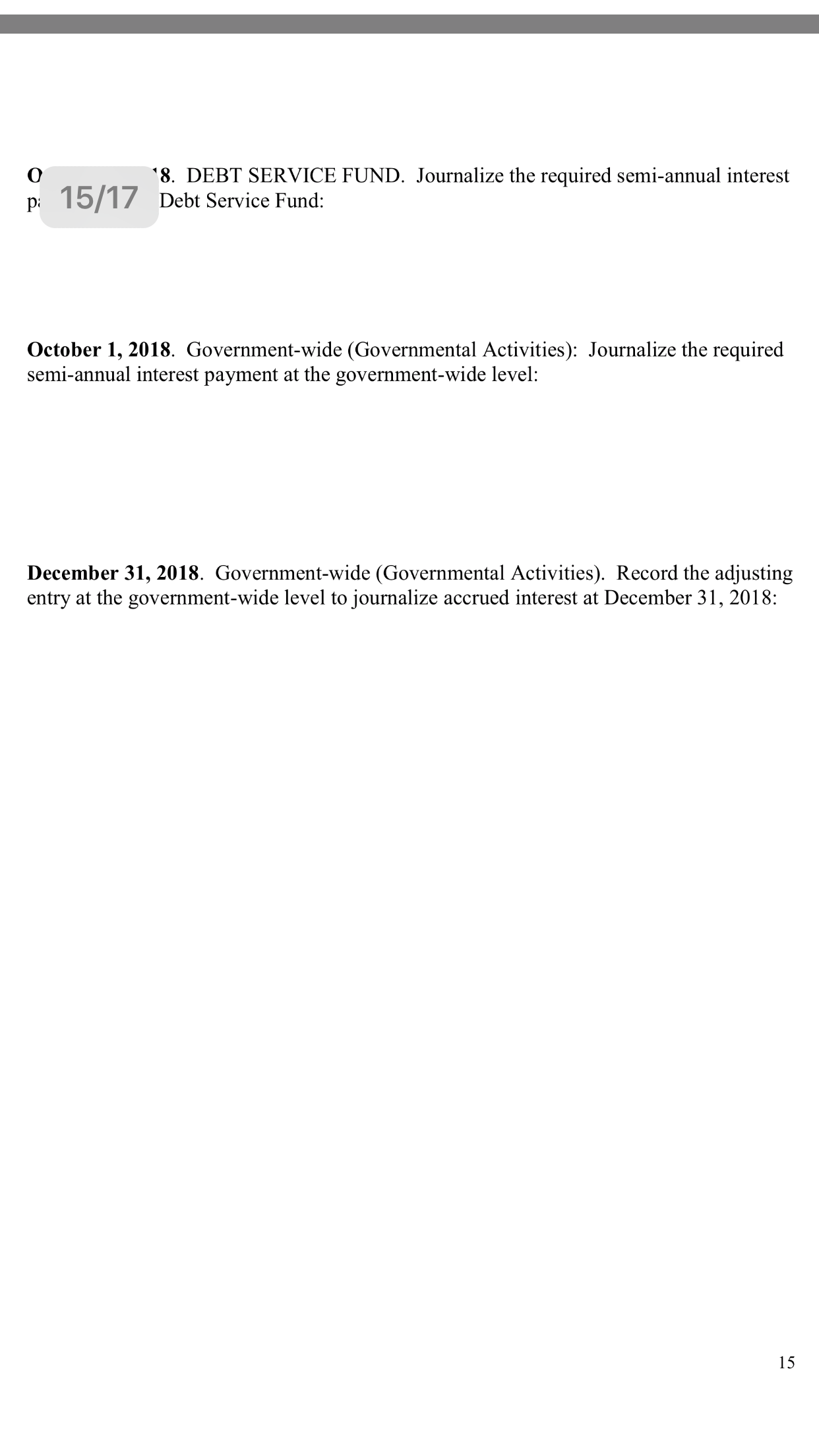the government-wide level to journalize accrued interest at December 31, 2018: 15