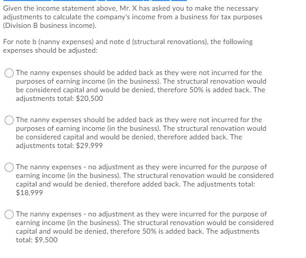 Income For the year ended December 31, 2020 Revenue Less: cost of