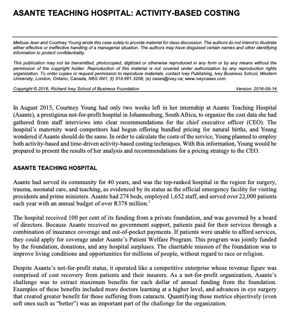 no idea with III and Vi ASANTE TEACHING HOSPITAL: ACTIVITY-BASED COSTING