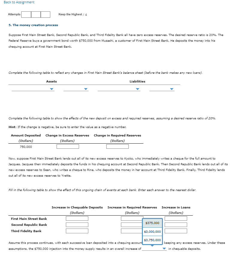 into his chequing account at First Main Street Bank. Complete the following