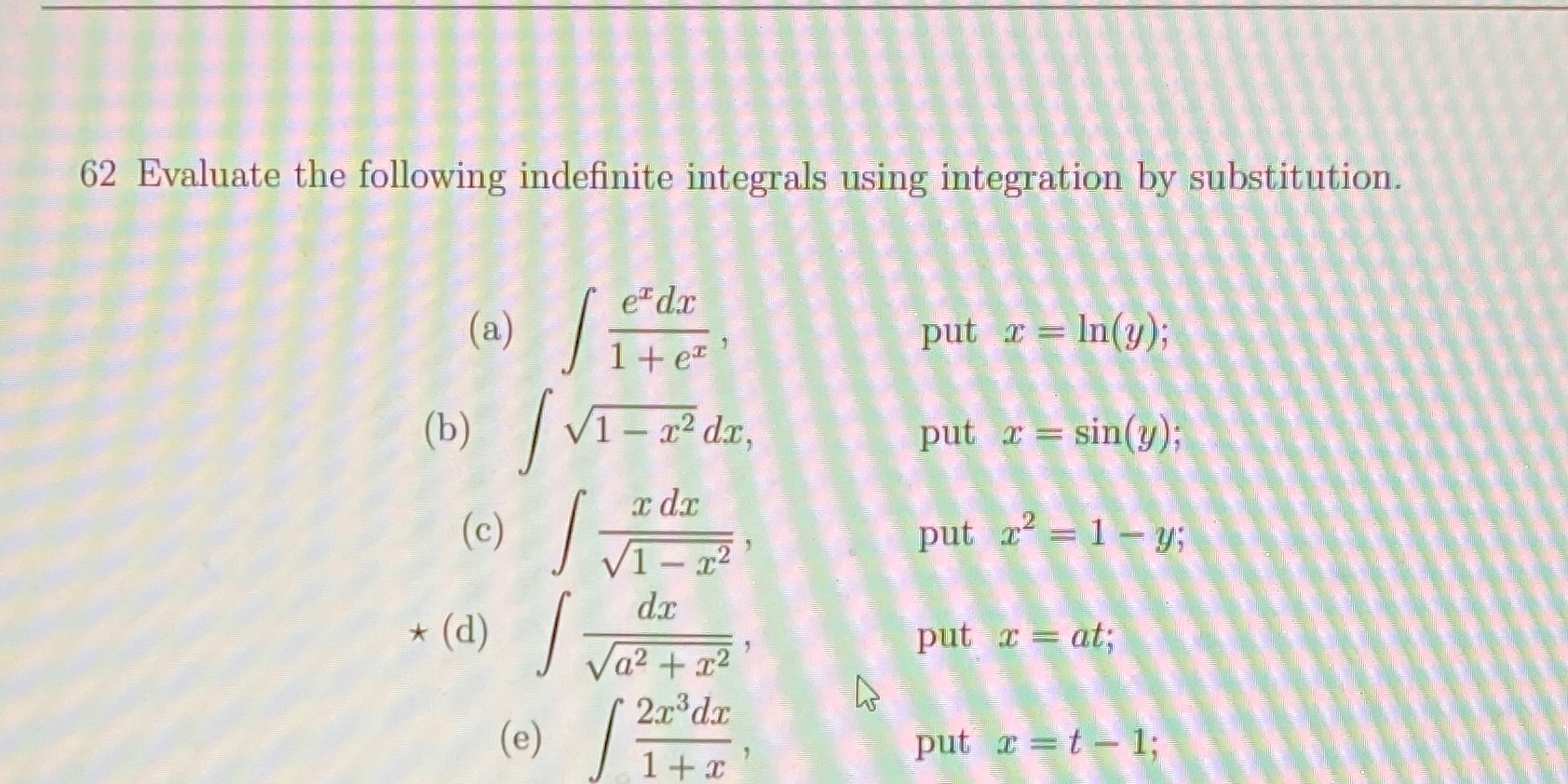 using integration by substitution. edx (a) 1 + er' put x =