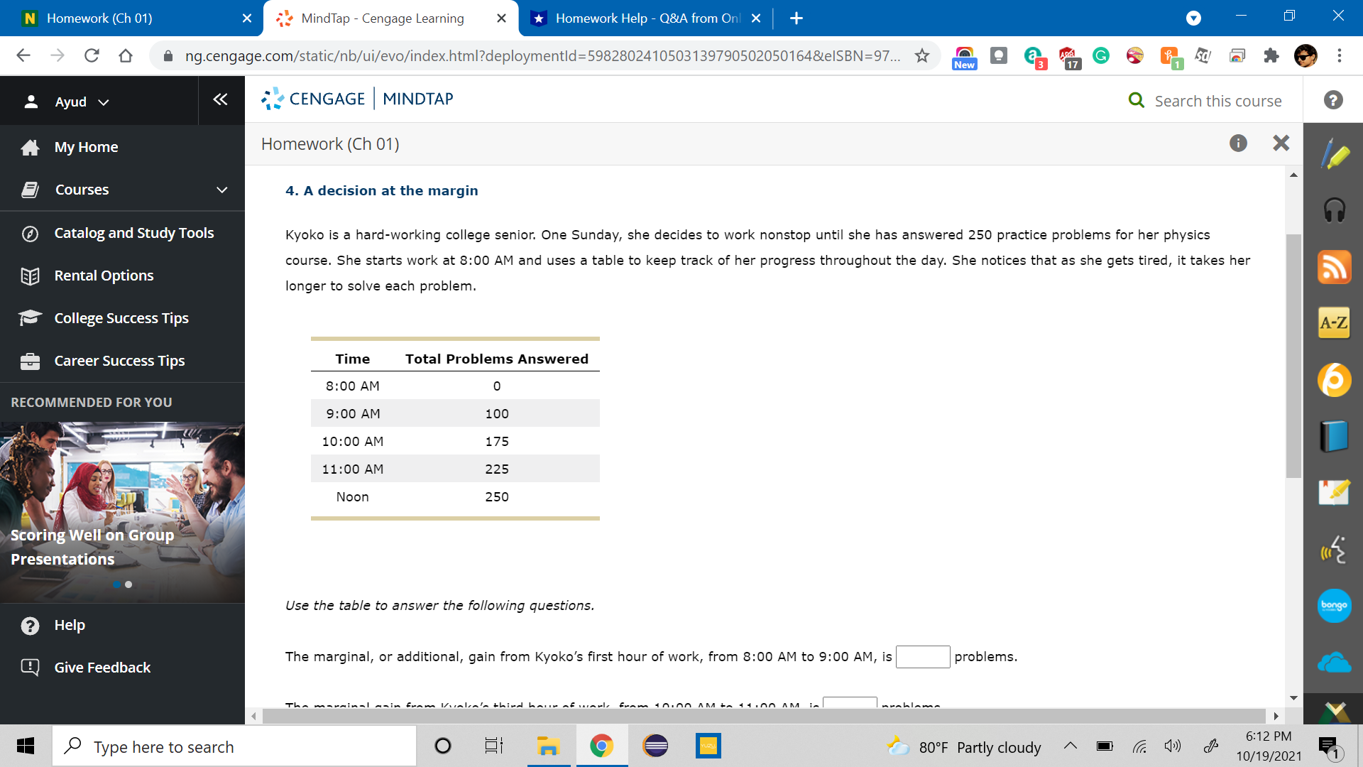  N Homework (Ch 01) X MindTap - Cengage Learning X Homework