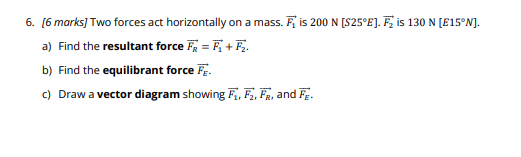 is 200 N [$25 E]. F2 is 130 N [815* N]. a)