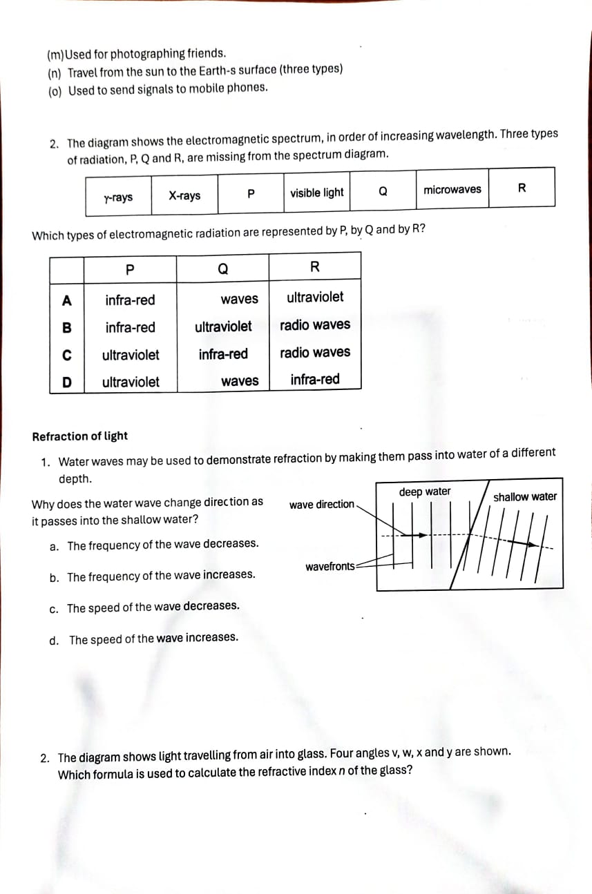Bdispersion c. Creflection d. Drefraction Electromagnetic waves s the name of this