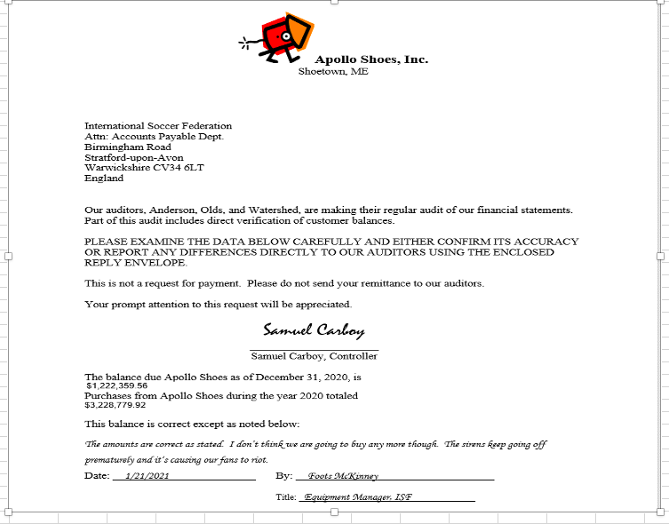 in the confirmation lead to a conclusion that the A/R balance is