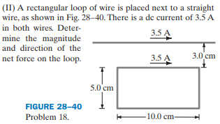 is placed next to a straight wire, as shown in Fig. 28-40.