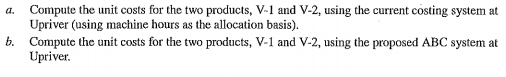 a. Compute the unit costs for thc twu products, V- I and