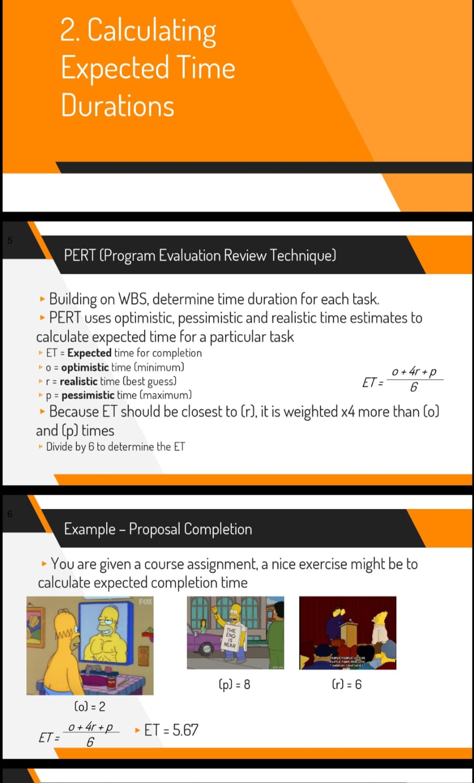  2. Calculating Expected Time Durations PERT (Program Evaluation Review Technique) Building