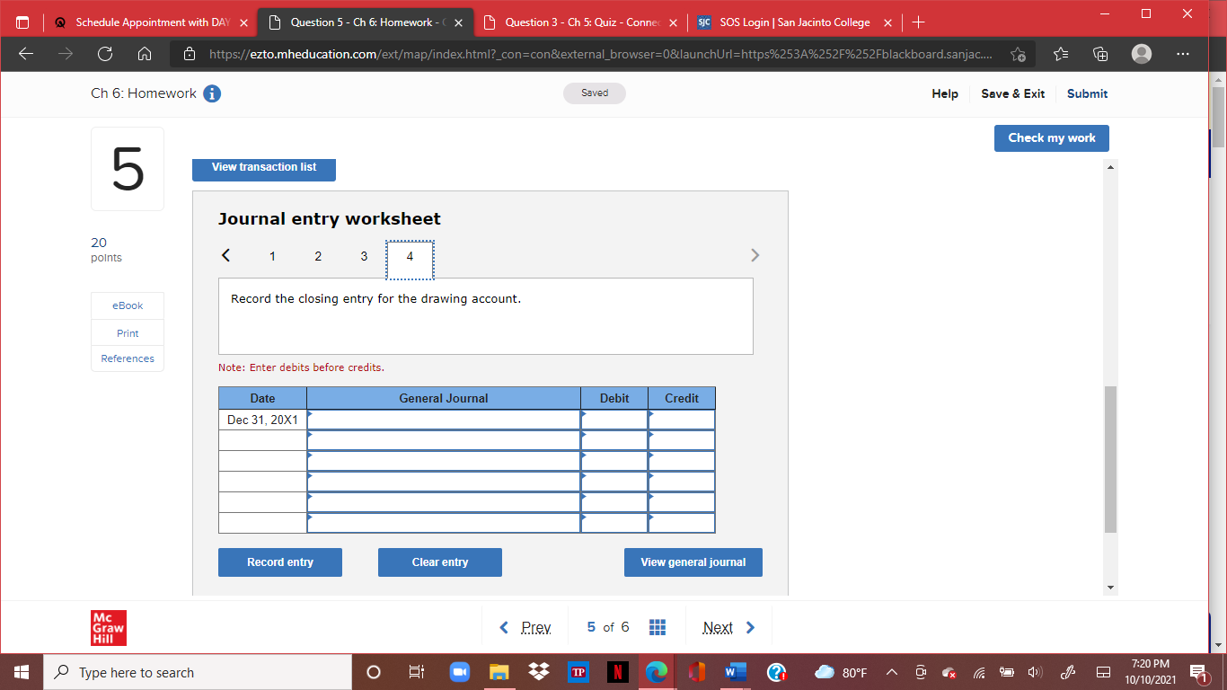 Record the closing entry for revenue. eBook Hint Print Note: Enter debits