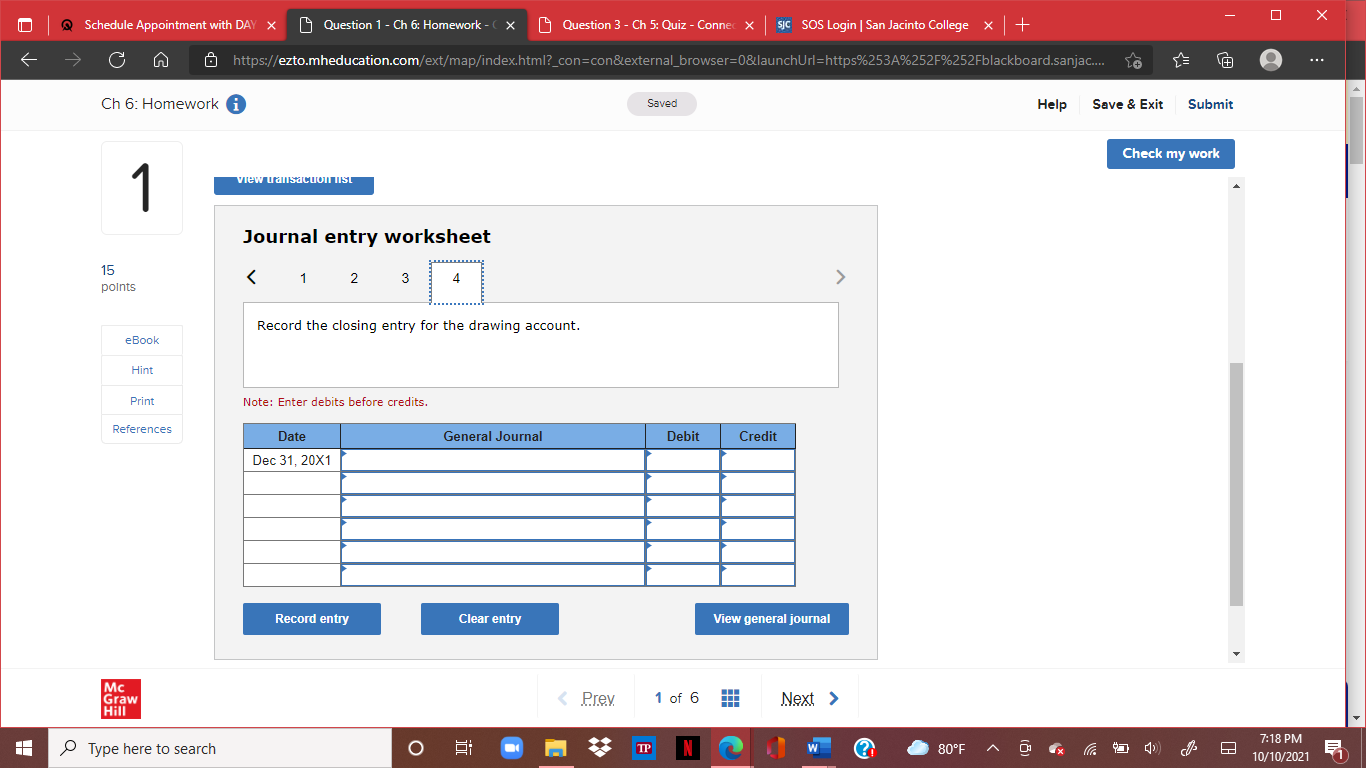 Submit Check my work view transaction list Journal entry worksheet 15 Hill