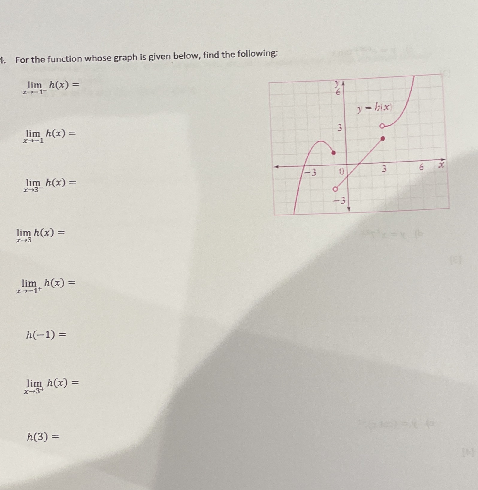  For the function whose graph is given below, find the following: