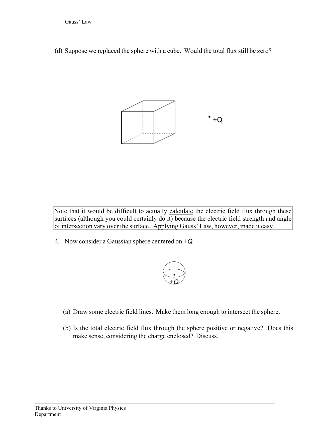  ' Gauss' Law (d) Suppose we replaced the sphere with a