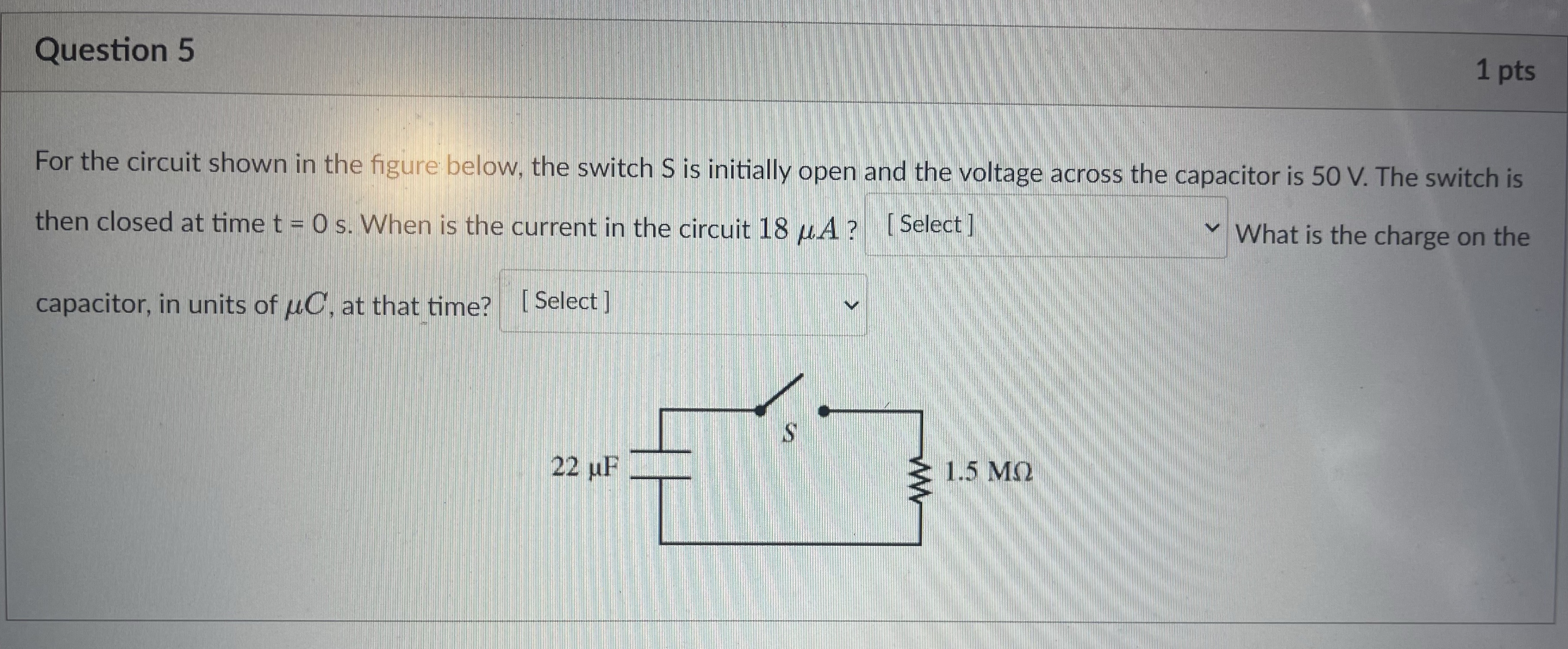 below, the switch S is initially open and the voltage across the