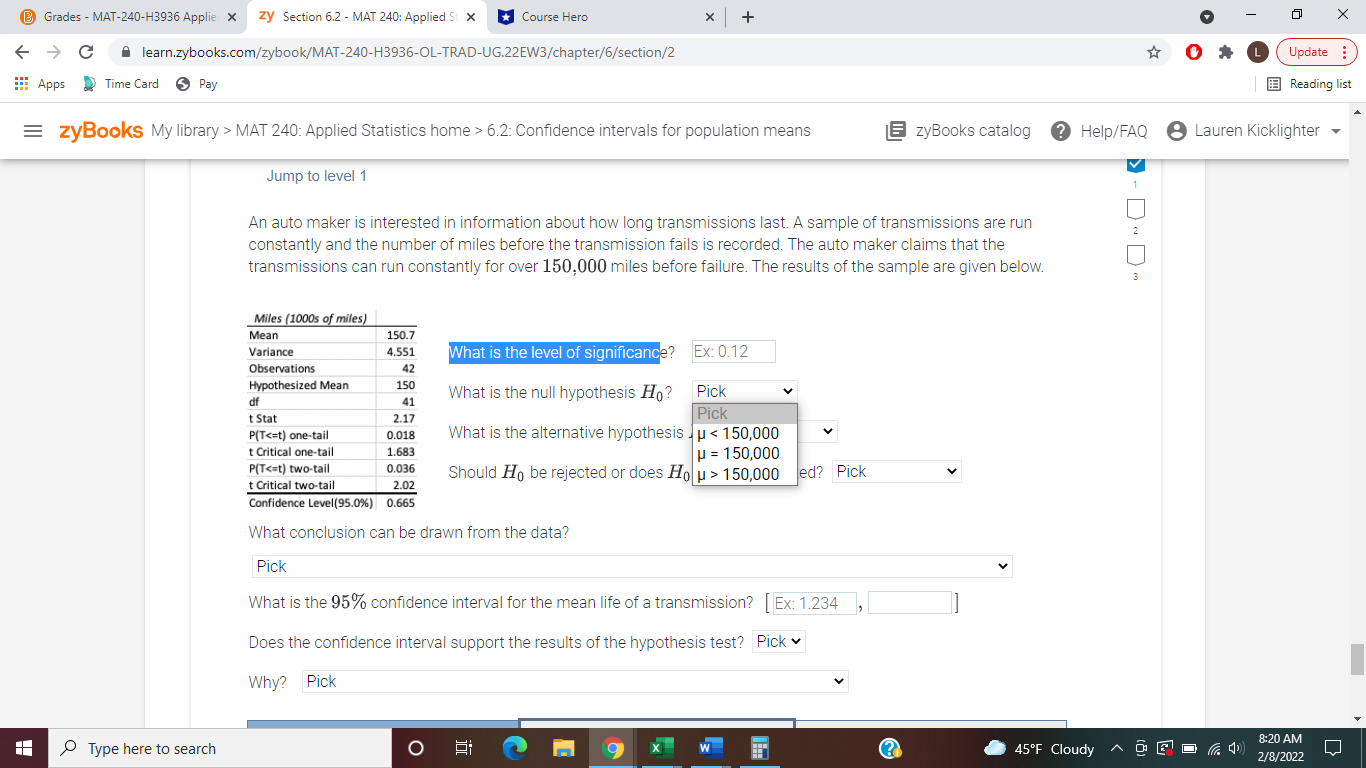 of the sample are given below. Miles (1000s of miles) Mean 150.7