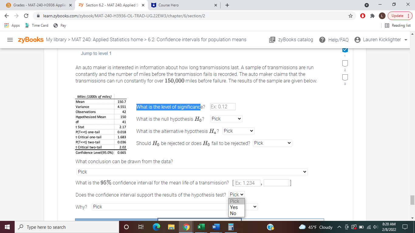 intervals for population means zyBooks catalog ? Help/FAQ Lauren Kicklighter Jump to