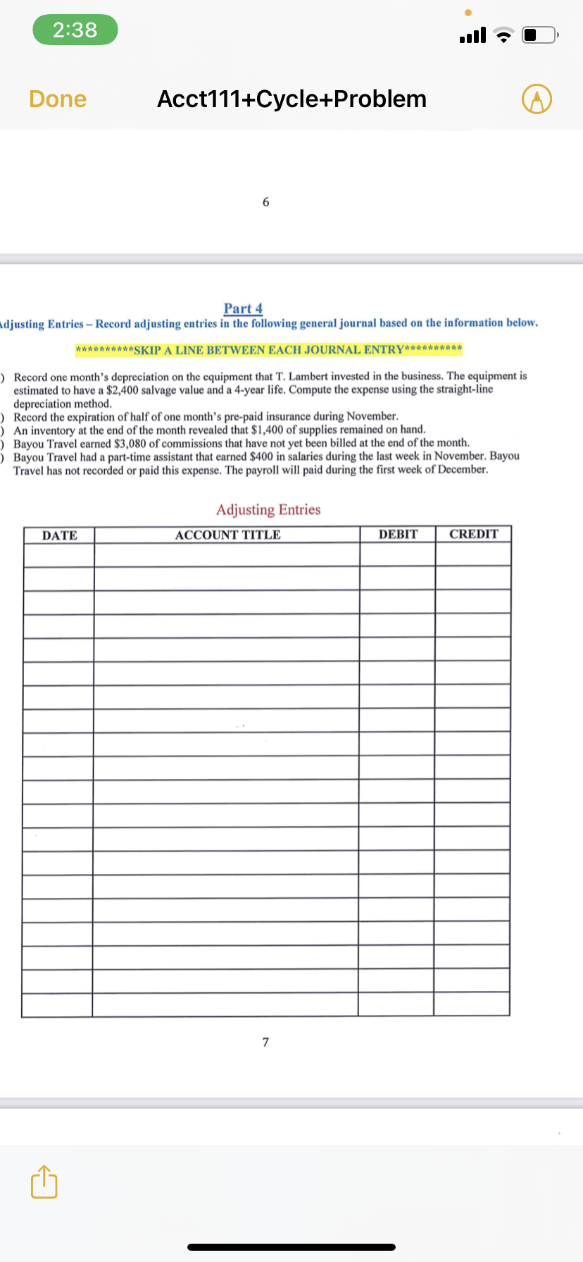 November 30, 2020 Debit Credit Cash Accounts receivable Office Supplies Prepaid Insurance