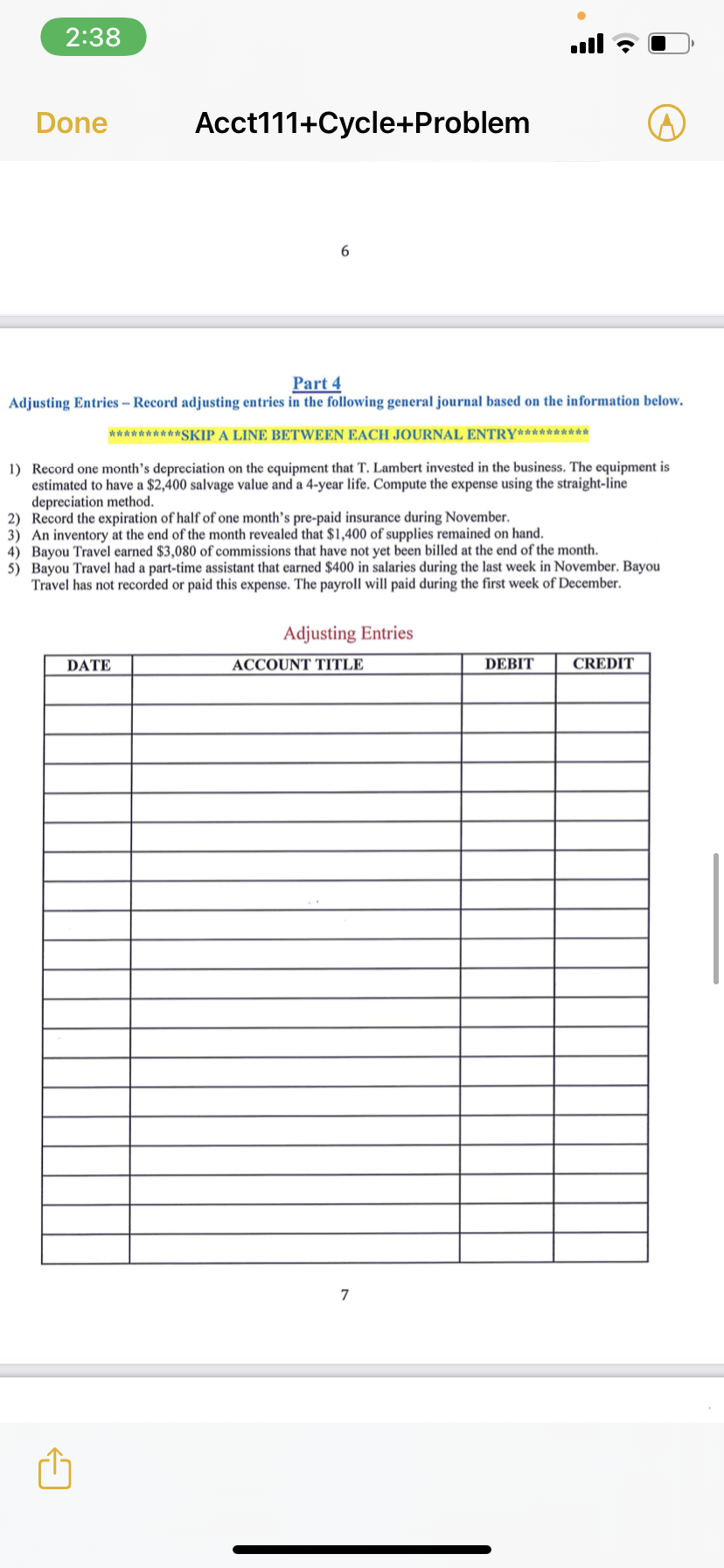 Entries - Record adjusting entries in the following general journal based on