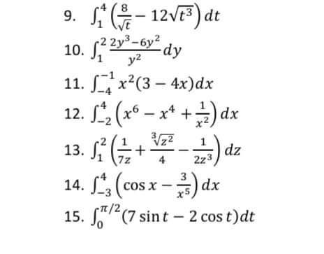 f-42(6 4 x x + z dx 13. ft dz 14. f-43