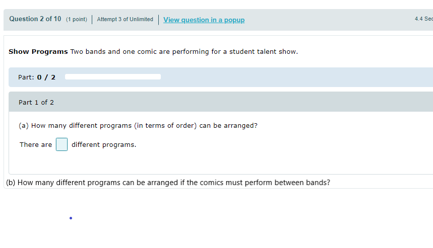 student talent ShDW. [a] How mam]:l different programs {in terms of order)