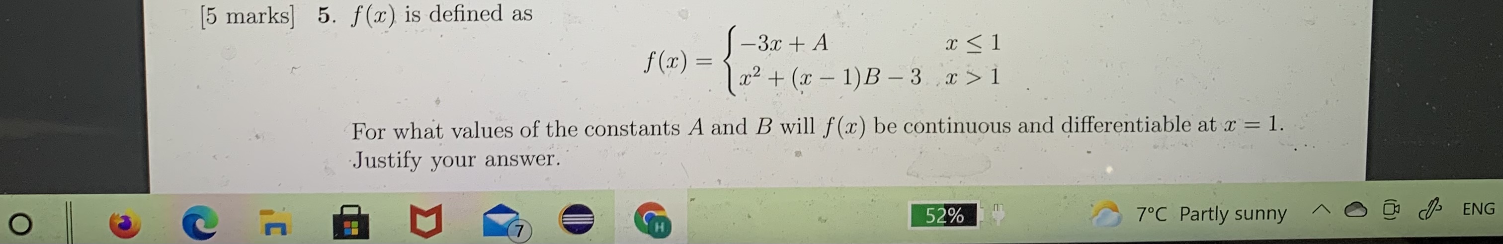  [5 marks] 5. f(x) is defined as f (x ) =