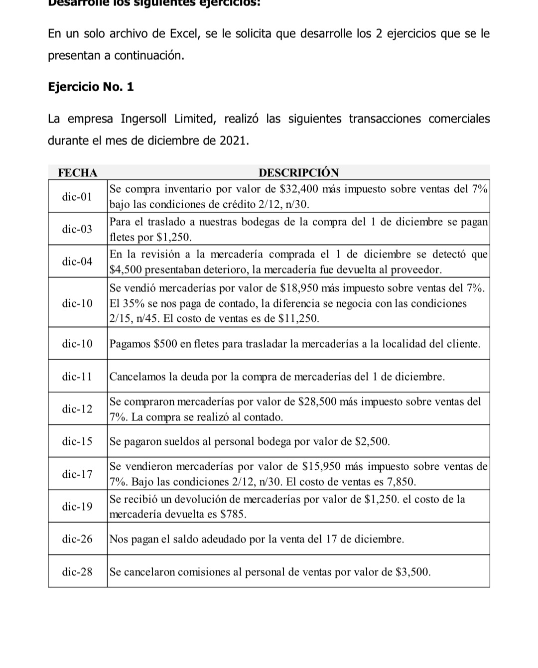 En un solo archivo de Excel, se le solicita que desarrolle los