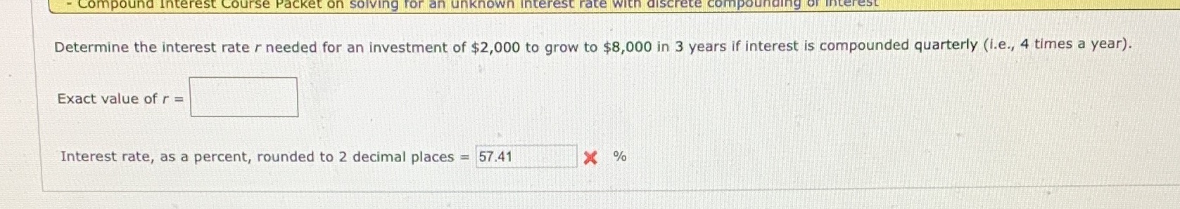 Compound Interest Course Packet on solving for an unknown It Determine