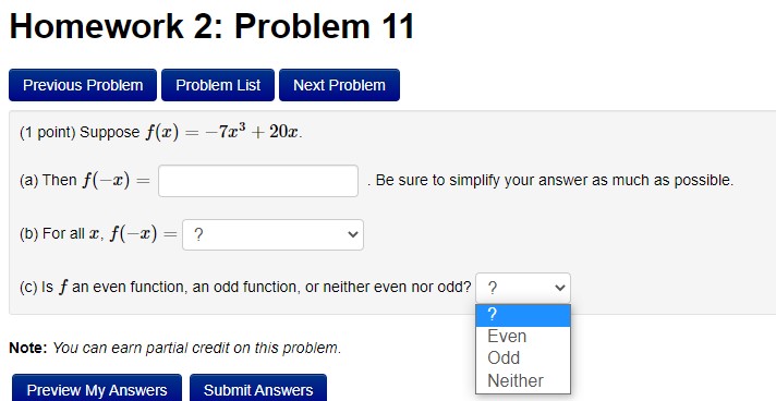 -7x3 + 20r. (a) Then f(-x) = Be sure to simplify your