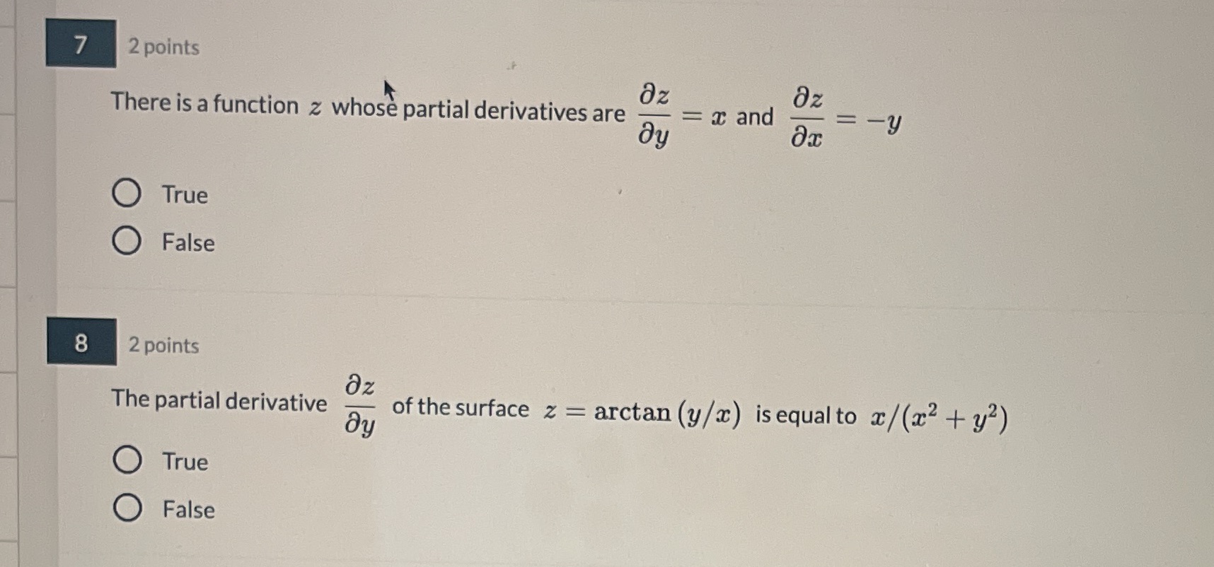  7 2 points az There is a function z whose partial