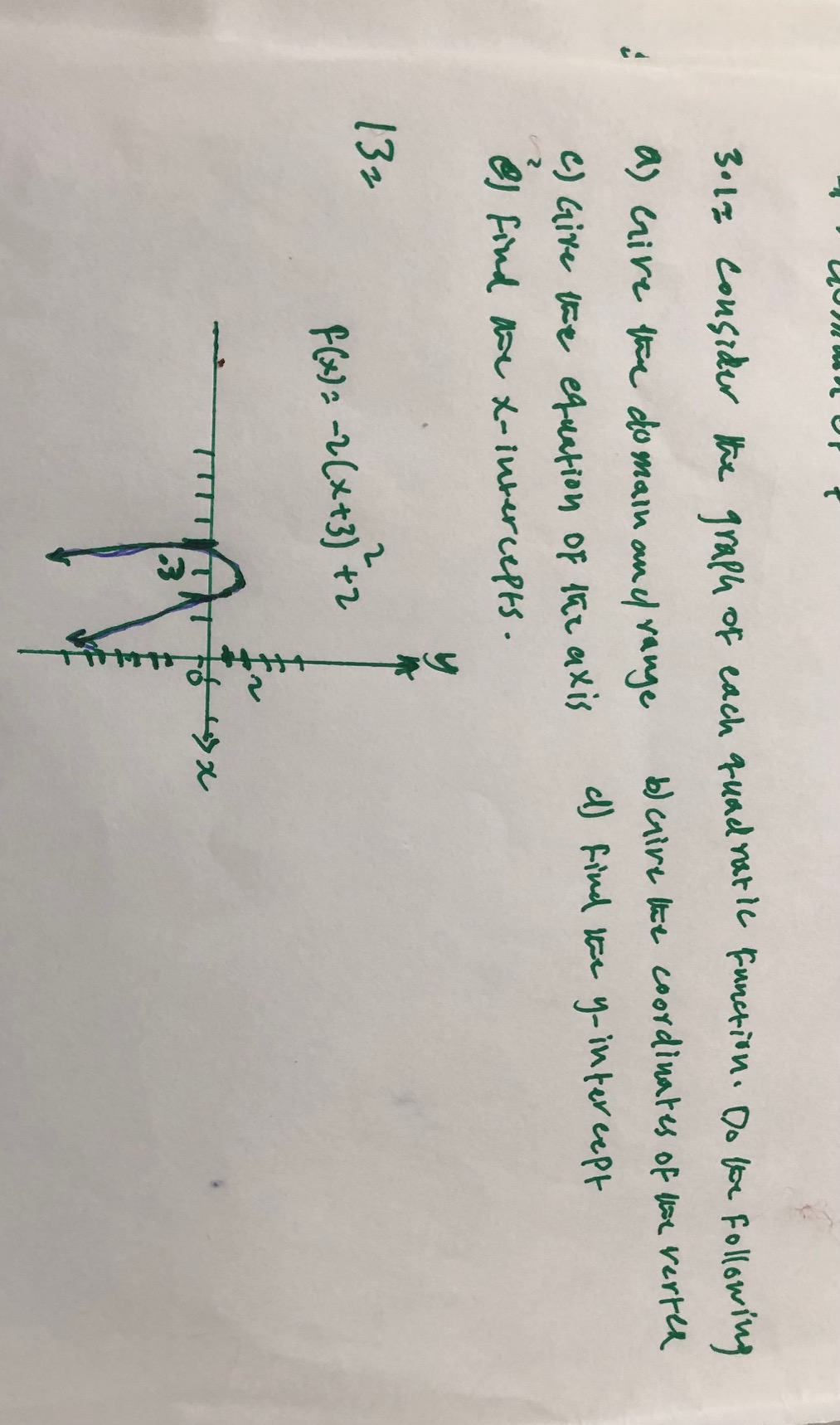 3. 1z consider the graph of each quadratic Function. Do loe
