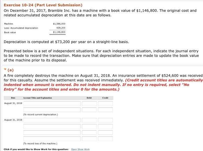 a machine with a book value of $1,146,800. The original cost and