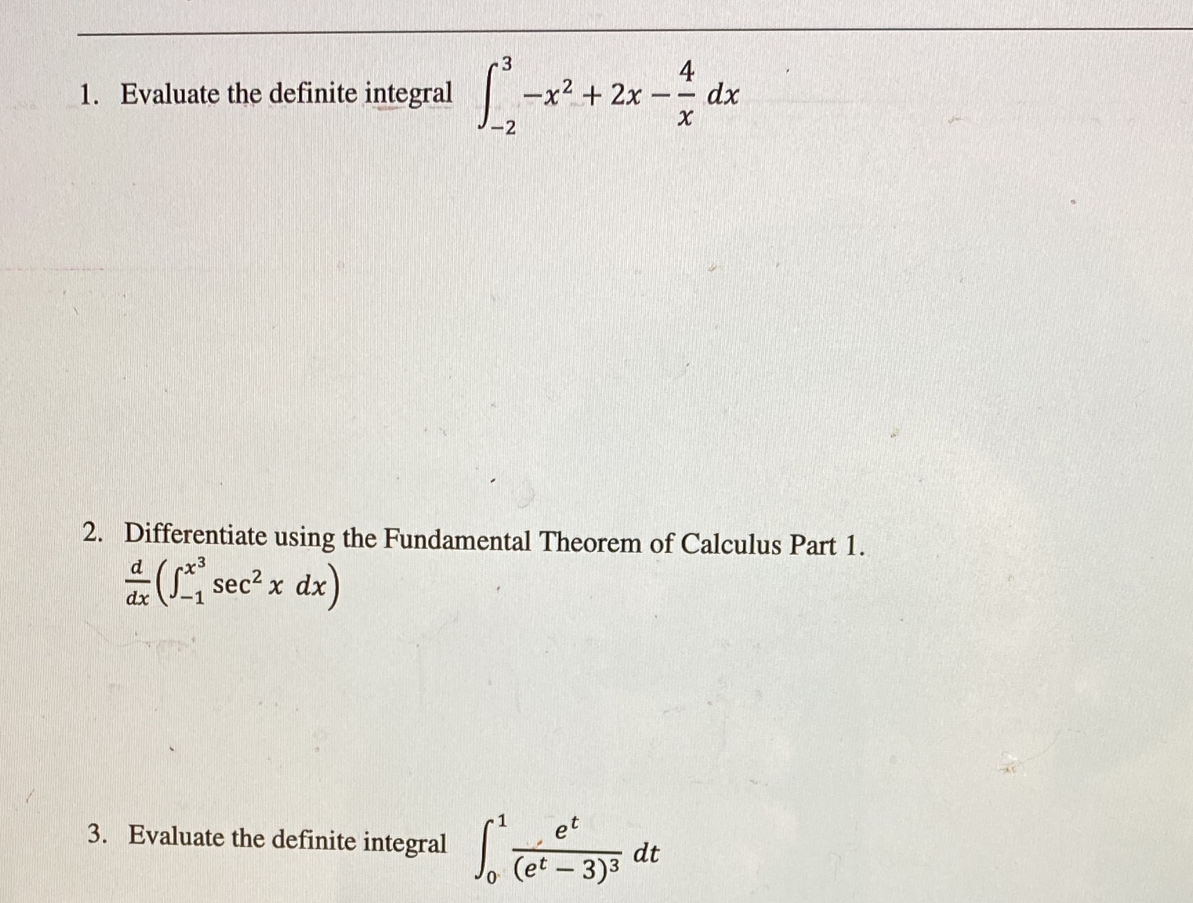 4 1. Evaluate the definite integral -x2 + 2x c -