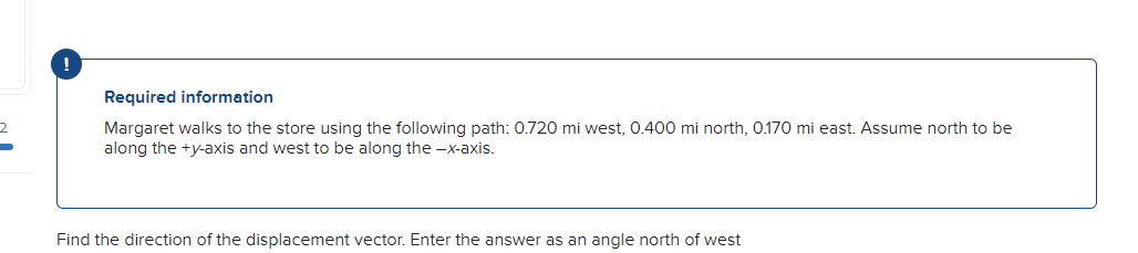 path: 0720 mi west, 0.400 mi north, 0170 mi east. Assume north