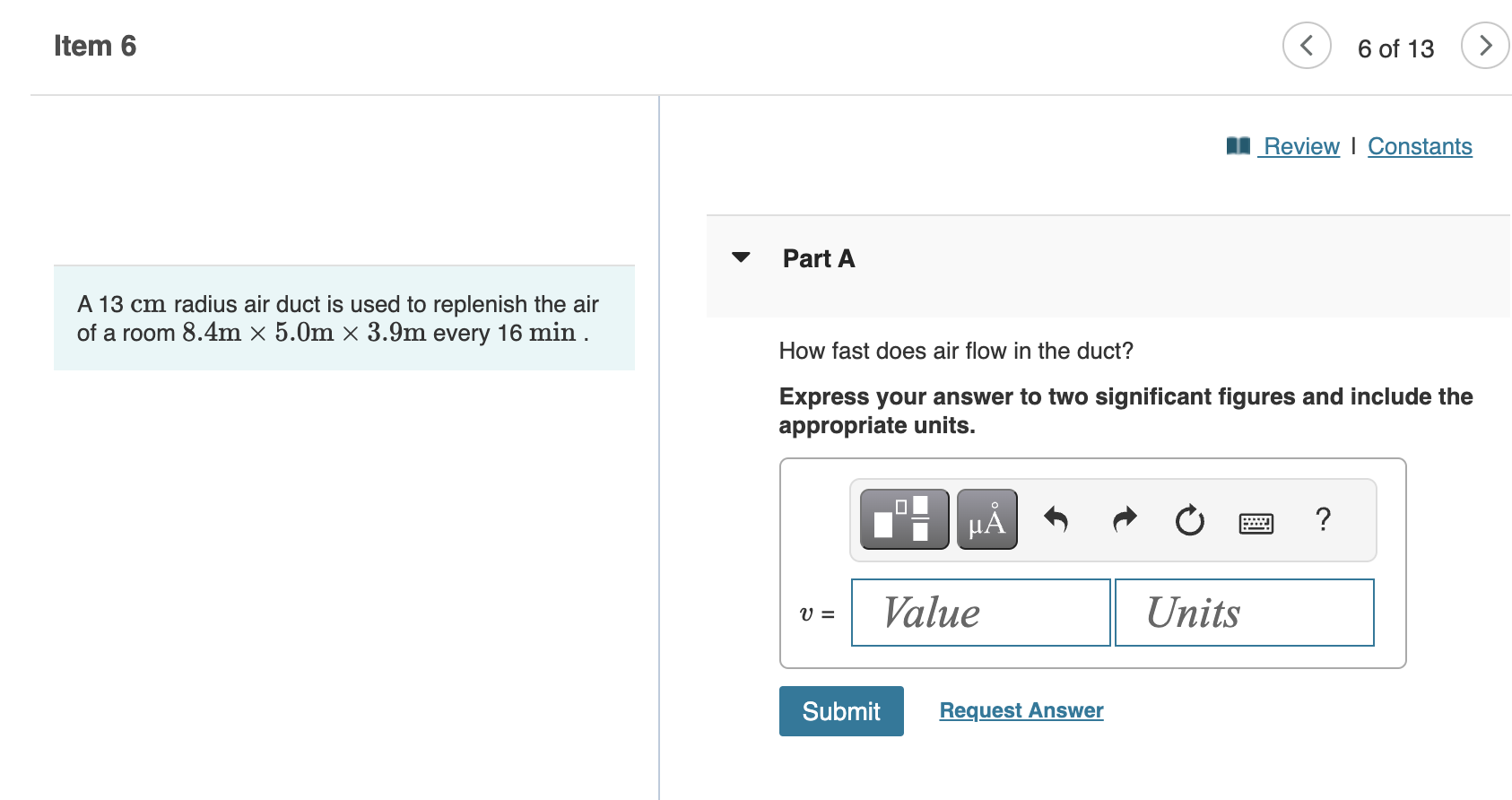 HA ? V = Value Units Submit Request AnswerItem 8 Item 12