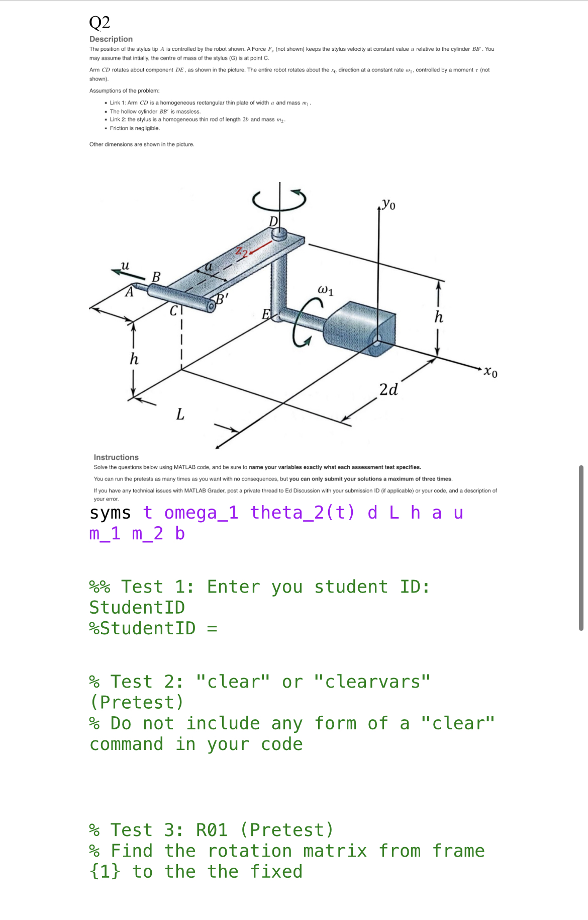 3 (theta_dot_3). The motor is supported by a horizontal grey rod (from