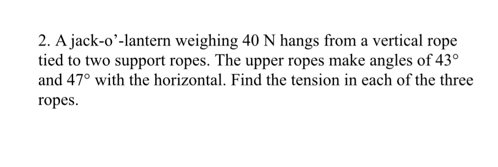  2. A jack-o'-lantern weighing 40 N hangs from a vertical rope