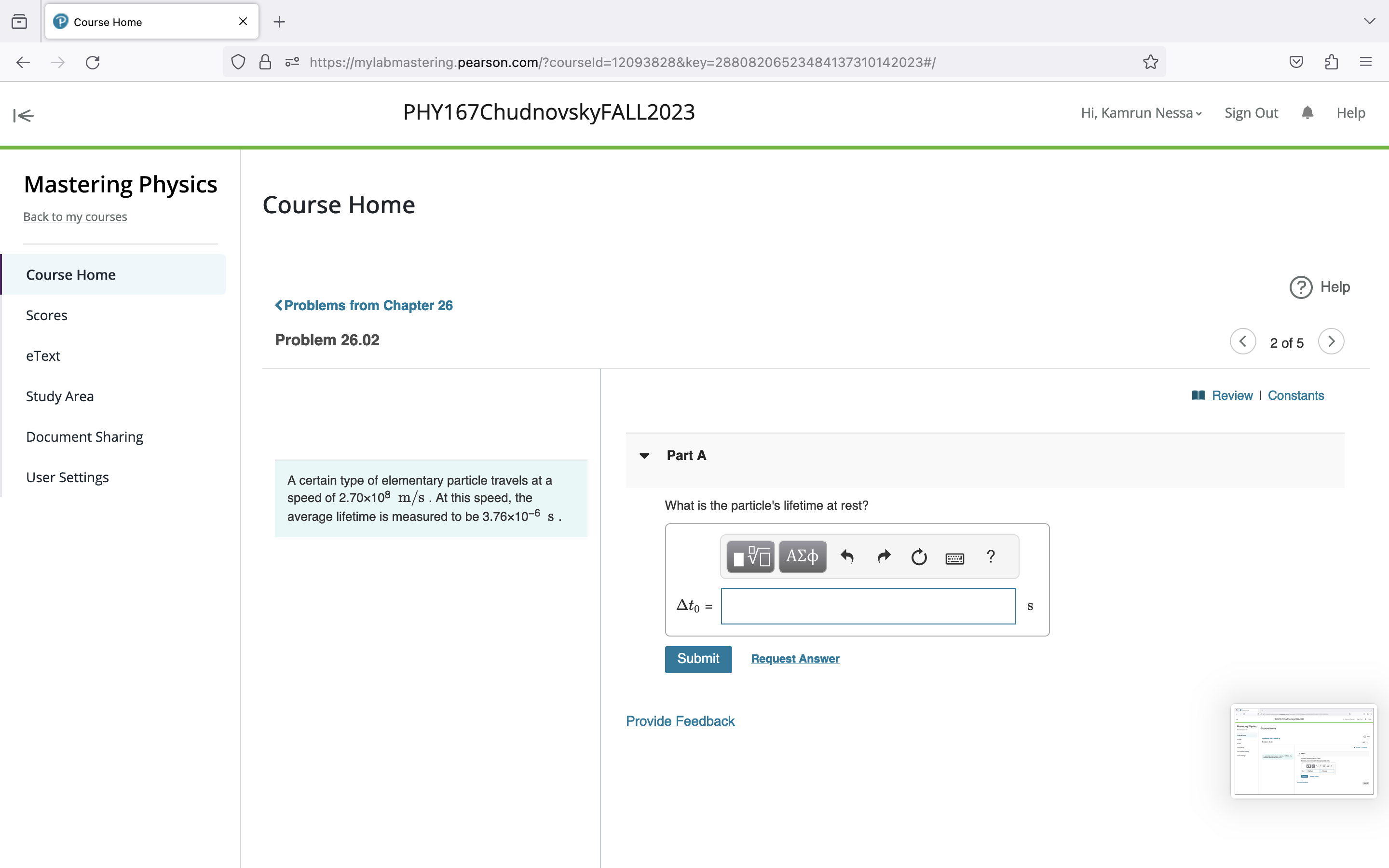 Physics Course Home Back to my courses Course Home ? Help Course