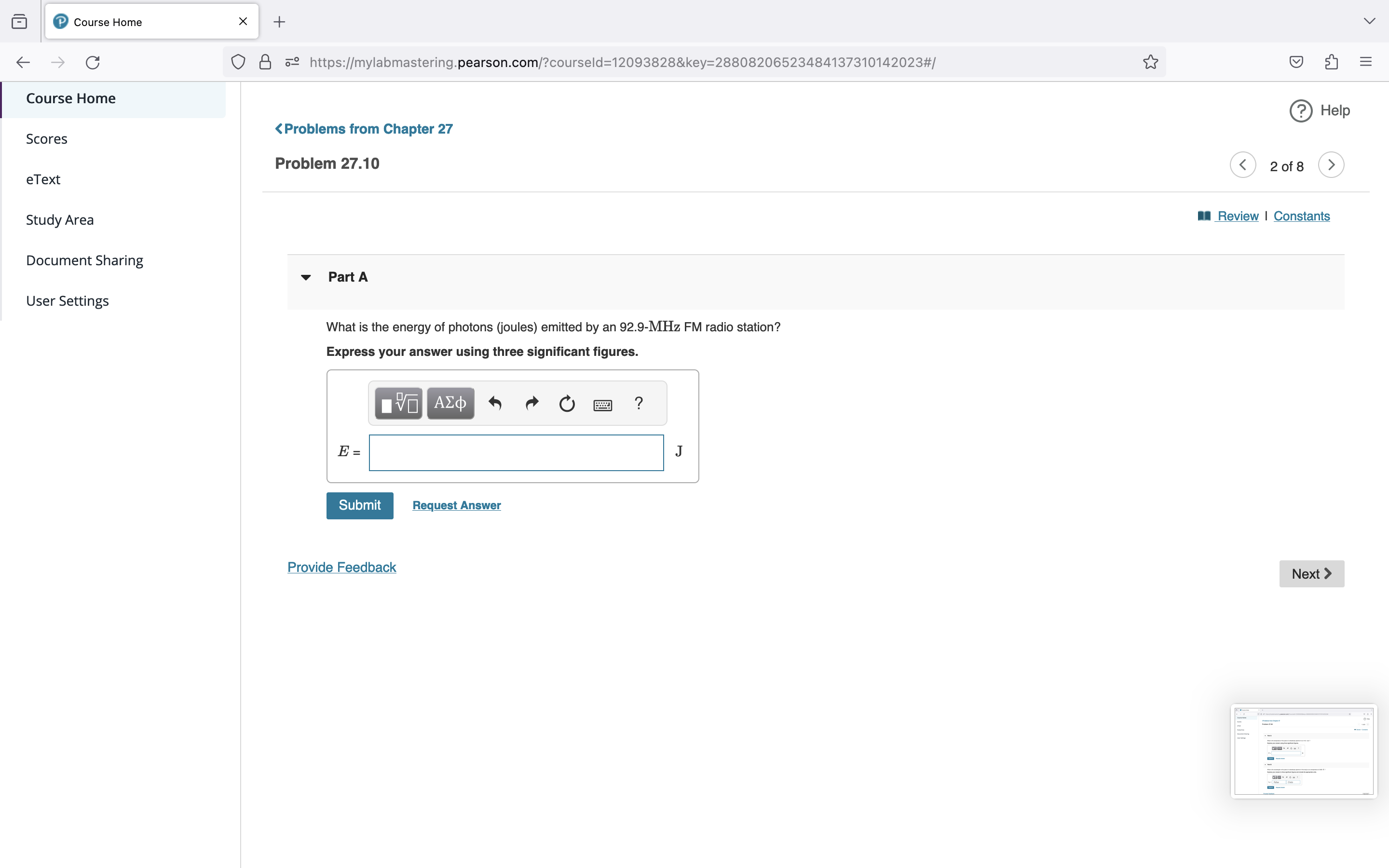 Sign Out Help Mastering Physics Course Home Back to my courses Course